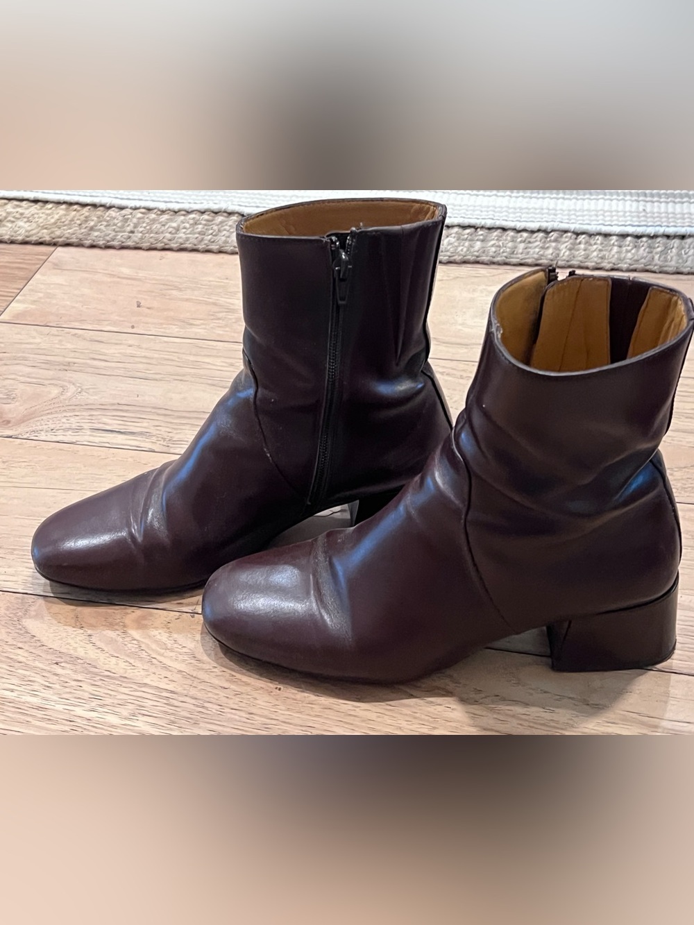 Sezane Brown Leather Ankle Boots, with Side Zip